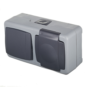 Блок выключатель и розетка Makel Mimoza одноклавишный накладной серый (36064207)