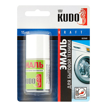 Эмаль для бытовой техники Kudo Kraft белая с кисточкой глянцевая 15 мл