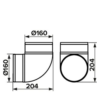 Колено для круглых воздуховодов ERA пластиковое d160 мм 90°