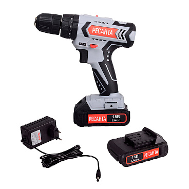 Дрель-шуруповерт ударная аккумуляторная Ресанта ДА-18-2ЛК-У 18 В 2 Ач Li-Ion 2 АКБ и ЗУ (75/14/6)