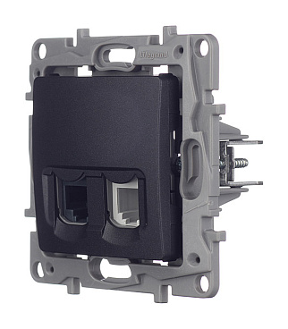 Розетка компьютерная/ телефонная Legrand Etika встраиваемая антрацит RJ11/ RJ45 (672652)
