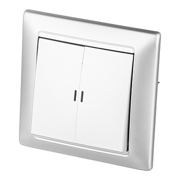 Выключатель Svet Стиль двухклавишный встраиваемый серебро с подсветкой (EV 0365-9128)