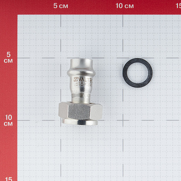Соединитель VALTEC (VTi.908.I.001505) 15 мм х 3/4 ВР(г) нержавеющая сталь с накидной гайкой