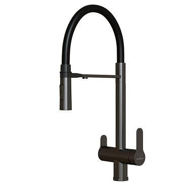 Смеситель для кухни Mixline MLSS-0401BL графит с гибким изливом с подключением к фильтру однорычажный (556015)