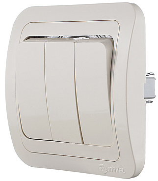 Выключатель Makel Mimoza трехклавишный встраиваемый бежевый (25091)