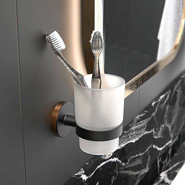 Стакан для ванной Fora Lord с держателем стекло прозрачный/ металл черный (FOR-LORD044BL)