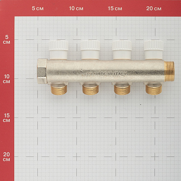 Коллектор Stout 3/4 ВР(г) х 4 выхода 1/2 НР(ш) х 3/4 НР(ш) регулируемый (SMB 6851 341204)