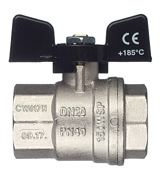 Кран шаровой латунный Bugatti 3/4 ВР(г) х 3/4 ВР(г) бабочка прямой (03020182)