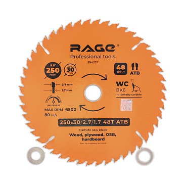 Диск пильный по дереву Rage by Vira Universal 250х30х1,7 мм 48 зубьев (594237)