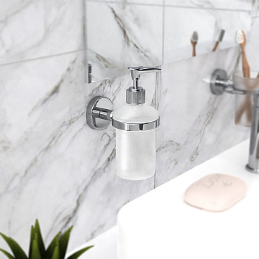 Дозатор для мыла Fora Long с держателем стекло матовый/металл хром (L041)