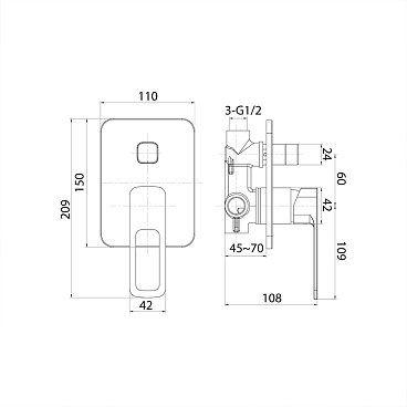 Смеситель для душа встраиваемый Iddis Slide однорычажный с  механизмом в комплекте черный (SLIBL00i67)