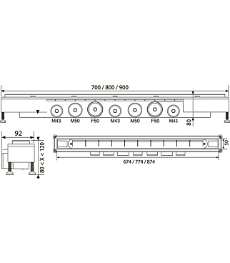 Лоток душевой Wirquin Венеция с гидрозатвором 900 мм решетка из нержавеющей стали (30723953)
