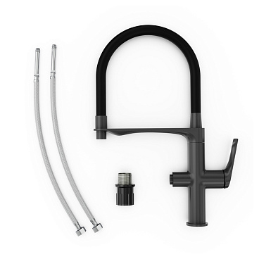 Смеситель для кухни Tokito Mitsuishi графит с гибким изливом с подключением к фильтру однорычажный (TOK-MIT-1012GM)