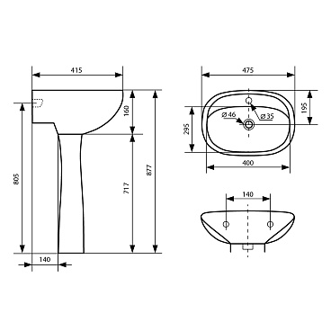 Комплект раковина с пьедесталом Lavelly Oval 49 см белая (OTZ212)