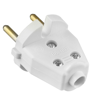 Вилка прямая без заземления 6 А 220 В белая (0103-00011)