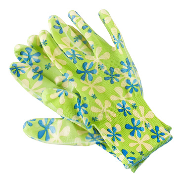 Перчатки нейлоновые с нитриловым обливом КМ желто-зеленые 9 (L)