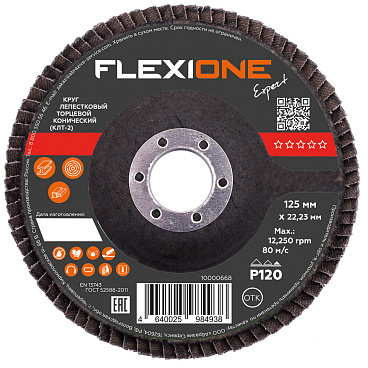 Круг лепестковый торцевой по металлу/древесине Flexione Expert 125х22,2 мм P120 конический (10000668)