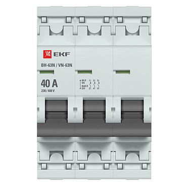Выключатель нагрузки EKF PROxima ВН-63N 3Р 40А 400 В на DIN-рейку (S63340)