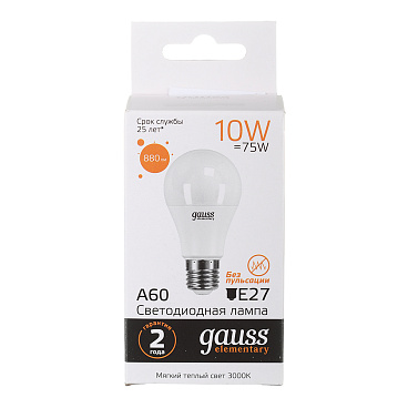 Лампа светодиодная Gauss E27 3000К 10 Вт 880 Лм 180-240 В груша A60 матовая