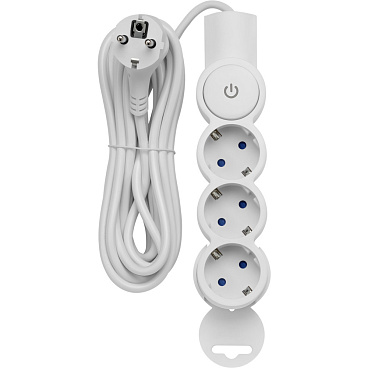 Удлинитель Düwi 3 розетки 5 м ПВС 3х0,75 кв.мм 10 А 2,2 кВт с кнопкой белый (32009 0)