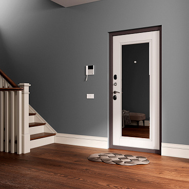 Дверь входная Mastino Ютта правая букле шоколад - ларче бьянко с зеркалом 860х2050 мм