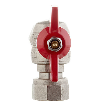 Кран шаровой латунный Valtec Base 1/2 ВР(г) х 1/2 ВР(г) бабочка с накидной гайкой угловой (VT.266.N.0404)