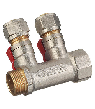 Коллектор 3/4 ВР(г) х 2 выхода 16 обж(ц) х 3/4 НР(ш) с шаровыми кранами (C2MP3416/17359)