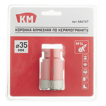 Коронка алмазная КМ (666167) по керамограниту d35 мм для УШМ