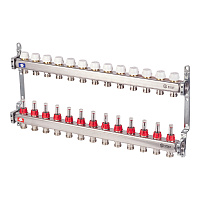 Коллекторная группа с расходомерами нержавеющая сталь Stout 1 ВР(г) х 13 выходов 3/4 НР(ш) ЕК х 1 ВР(г)