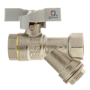 Кран шаровой латунный СТМ 1/2 ВР(г) х 1/2 ВР(г) бабочка с фильтром прямой