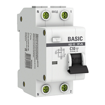 Автомат дифференциальный EKF Basic АД-12 10А 1P+N тип AC 30 мА 4,5 кА (DA12-10-30-bas)