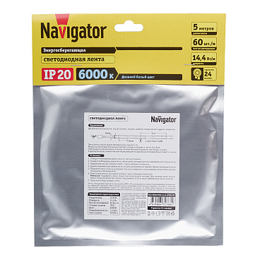Лента светодиодная SMD 5050 Navigator (71768) 6000К 14,4 Вт 12 В IP20 5 м