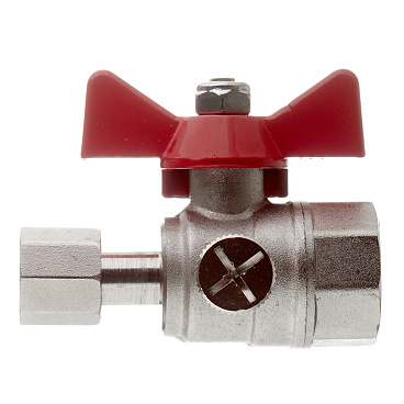 Кран шаровой латунный Valtec 1/2 ВР(ш) х 1/4 ВР(г) для подключения манометра проходной бабочка прямой (VT.807.N.0402)