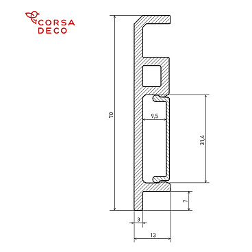 Плинтус из вспененного ПВХ напольный Corsa Deco 70 мм B205 2000 мм со съемной панелью