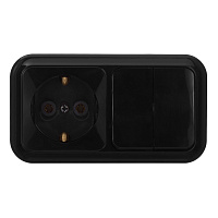 Блок выключатель и розетка Svet двухклавишный накладной черный (EV0362-5221)