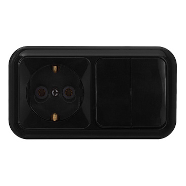 Блок выключатель и розетка Svet двухклавишный накладной черный (EV0362-5221/5781/5789)