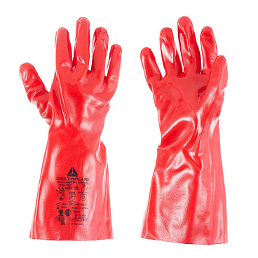 Перчатки х/б кислотоустойчивые с ПВХ покрытием водонепроницаемые Delta Plus PVC7335 красные 10 (XL) (PVC733510)