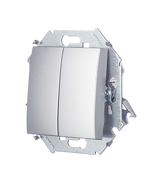 Выключатель Simon 15 двухклавишный встраиваемый алюминий (1591398-033)