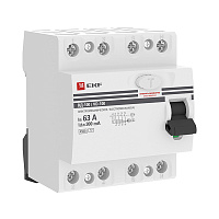 УЗО EKF PROxima ВД-100 63А 3P+N тип AC 300 мА 4,5 кА (elcb-4-63-300-em-pro)