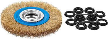 ЗУБР ″Профессионал″. Щетка дисковая для точильно-шлифовального станка, витая стальная латунирован проволока 0,3мм, 150х32мм