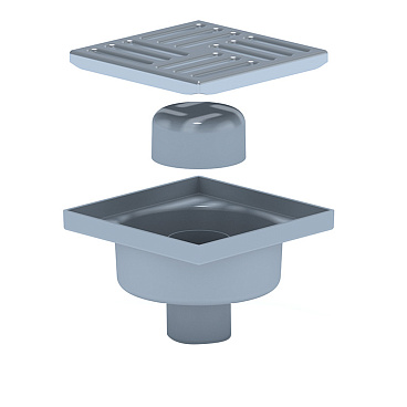 Трап душевой вертикальный АНИ пласт с гидрозатвором 150х150 мм d50 мм решетка из нержавеющей стали (TA5212)