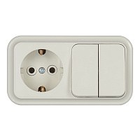 Блок выключатель и розетка Svet двухклавишный накладной бежевый (EV0362-5222)