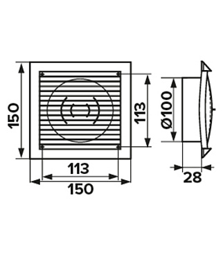 Решетка вентиляционная пластиковая торцевая Era РСФ 150х150 мм с фланцем d100 мм белая