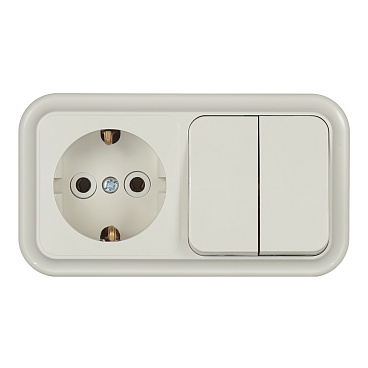 Блок выключатель и розетка Svet двухклавишный накладной бежевый (EV0362-5222)