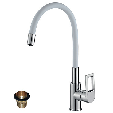 Смеситель для кухни Rossinka Z хром/белый с гибким изливом однорычажный (Z35-35U-White)