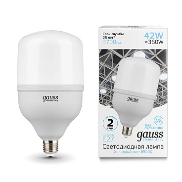 Лампа светодиодная Gauss E27 6500К 42 Вт 3700 Лм 180-240 В цилиндр T120 матовая