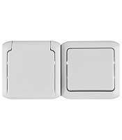 Блок выключатель и розетка Legrand Quteo одноклавишный накладной серый (782348)