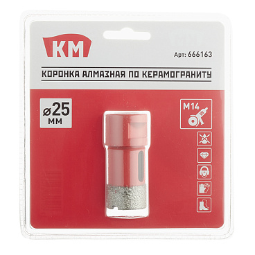Коронка алмазная КМ (666163) по керамограниту d25 мм для УШМ