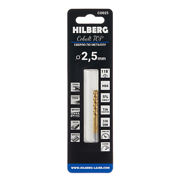 Сверло по металлу спиральное Hilberg 2,5х57 мм кобальтовое (2 шт.) (CO025)