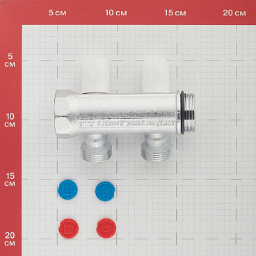 Коллектор Tiemme 1 ВР(г) х 2 выхода 3/4 НР(ш) ЕК х 1 НР(ш) регулируемый (1860024/1877K50060502)